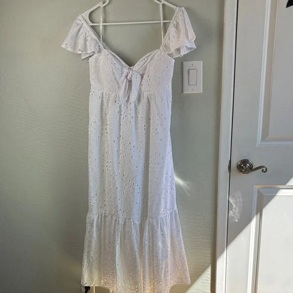 NEW Lilly Pulitzer "Lantana" White Eyelet Midi Dress Smocked Back Flutter Straps - Picture 2 of 8